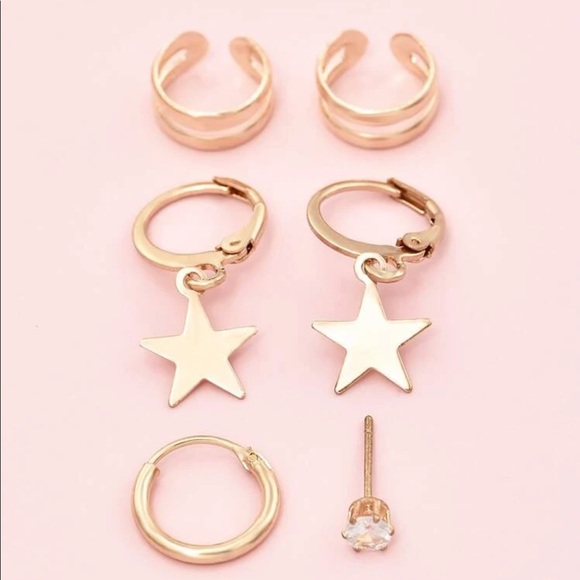 Gypsy Star Drop & Cuff gold earrings set 6 pcs - Picture 3 of 4